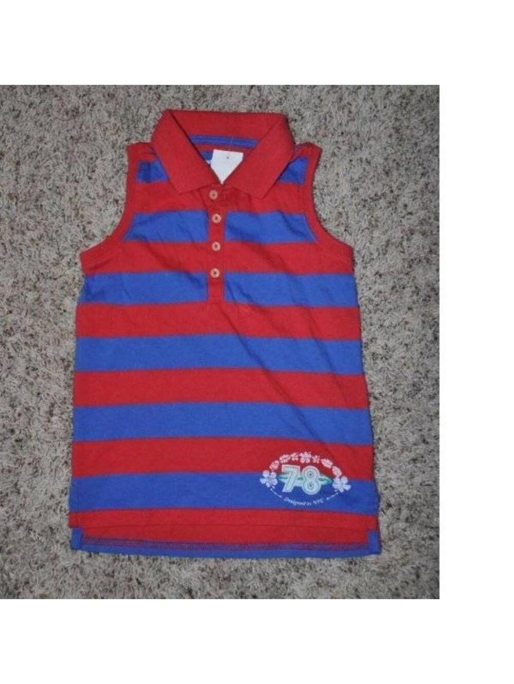 Chaps Polo Tank Top Girls 4 Red Blue Striped Sleeveless 4 Button Placket
